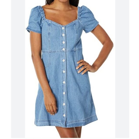 Madewell Dresses & Skirts - Madewell Denim Puff Sleeve Smocked Mini Dress SIZE 12